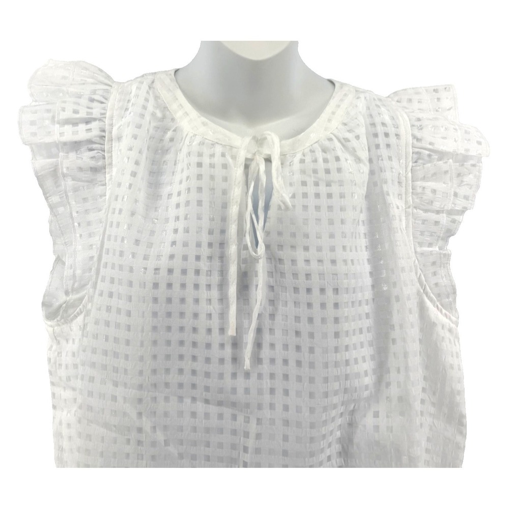 Easel Ruffle Sleeve Blouse Women's Cottagecore White Sheer Textured Top Large
